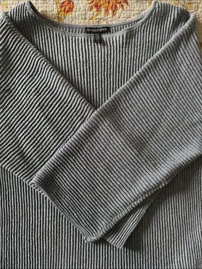 Eileen Fisher Ribbed Top - Sweater in Light Blue w/silver in the threads. Slinky